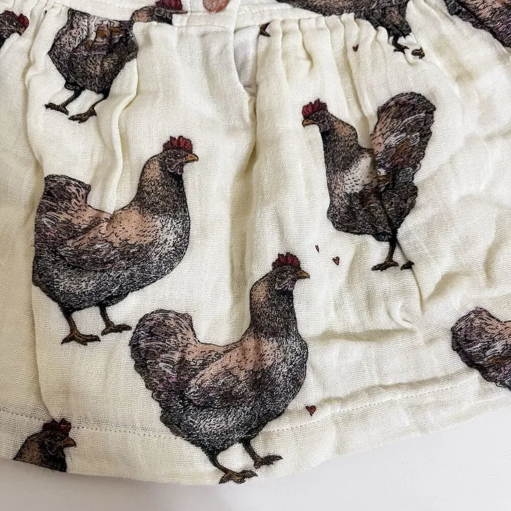Pink Chicken Dress and Bloomers Set Chickens Print Gauze Girls Size 12-18 Months